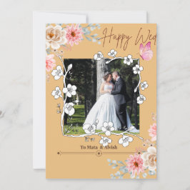 エレガントライトブラウン写真結婚コラージュ 招待状