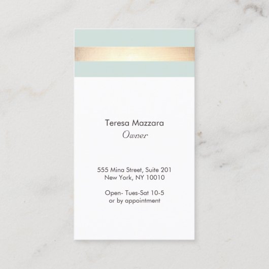 エレガントライトブルーとフェイクゴールドフォイルストライプ 名刺 (裏面)