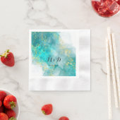 エレガントライトブルーと金ゴールド結婚のナプキン 縁ありカクテルナプキン (インサイチュ)