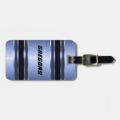 エレガントライトブルーのフェイク金属ストライプ製 ラゲッジタグ (正面横)