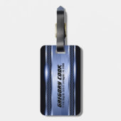エレガントライトブルーのフェイク金属ストライプ製 ラゲッジタグ (裏面縦)