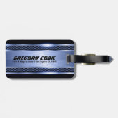 エレガントライトブルーのフェイク金属ストライプ製 ラゲッジタグ (裏面横)