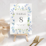 エレガントライトブルーフローラフレ結婚ーム テーブルナンバー<br><div class="desc">のかわいらし表の番号結婚は、明るい青の水色の花と緑に囲まれた長方形の枠を持つ。名前と日付でパーソナライズ結婚する。</div>