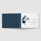 エレガントライトブルーフローラ海軍結婚のゲストブック ゲストブック (全面)