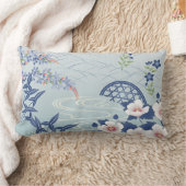 エレガントライトブルー日本のフラワーガーデン ランバークッション (ブランケット)