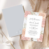 エレガントライトブルー結婚のフローラ赤面ピンク 招待状