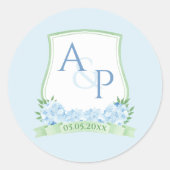 エレガントライトブルー緑結婚植物紋 ラウンドシール (正面)