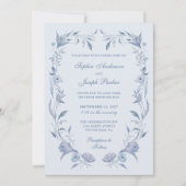 エレガントライトブルーChinoiserie結婚's 招待状 (正面)