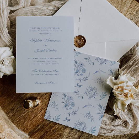 エレガントライトブルーChinoiserie結婚's 招待状