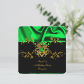 エレガントライムシルクジュエルブラック金ゴールド誕生日パーティー 招待状 (スタンド正面)