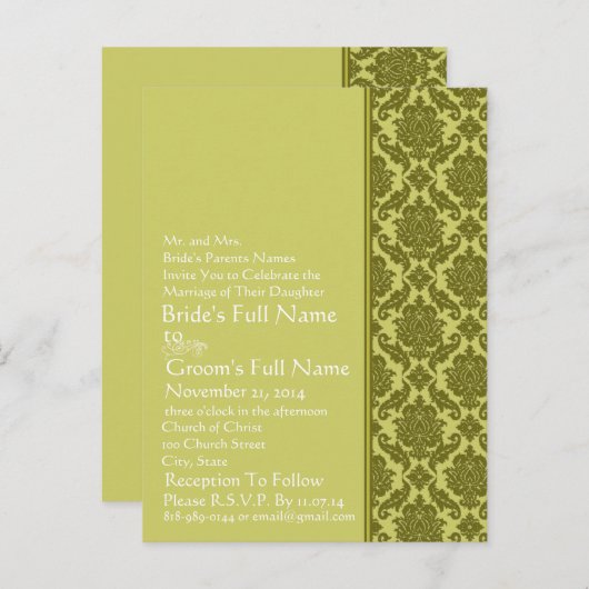 エレガントライム&グリーンダマスウェディング招待状 インビテーションポストカード (正面/裏面)