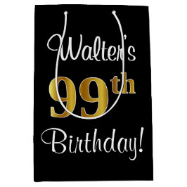 エレガントラグジュアリーフェイク金ゴールドルック99誕生日 ミディアムペーパーバッグ