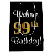 エレガントラグジュアリーフェイク金ゴールドルック99誕生日 ミディアムペーパーバッグ (裏面)