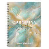 エレガントラグジュアリー ゴールドグリッターアクアマリン大理石 ノートブック (正面)