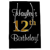 エレガントラグジュアリー、フェイク金ゴールドルック12誕生日 ミディアムペーパーバッグ (正面)