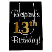 エレガントラグジュアリー、フェイク金ゴールドルック13誕生日 ミディアムペーパーバッグ (裏面)