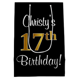 エレガントラグジュアリー、フェイク金ゴールドルック17誕生日 ミディアムペーパーバッグ