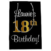 エレガントラグジュアリー、フェイク金ゴールドルック18誕生日 ミディアムペーパーバッグ (正面)