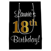 エレガントラグジュアリー、フェイク金ゴールドルック18誕生日 ミディアムペーパーバッグ (裏面)