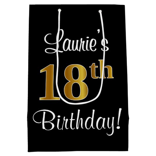 エレガントラグジュアリー、フェイク金ゴールドルック18誕生日 ミディアムペーパーバッグ (裏面)