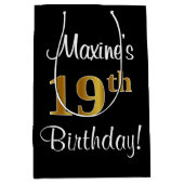 エレガントラグジュアリー、フェイク金ゴールドルック19誕生日 ミディアムペーパーバッグ (正面)