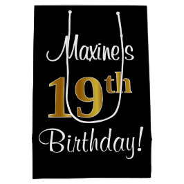 エレガントラグジュアリー、フェイク金ゴールドルック19誕生日 ミディアムペーパーバッグ