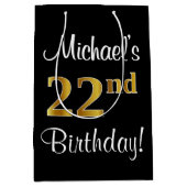 エレガントラグジュアリー、フェイク金ゴールドルック22誕生日 ミディアムペーパーバッグ (正面)