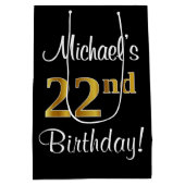 エレガントラグジュアリー、フェイク金ゴールドルック22誕生日 ミディアムペーパーバッグ (裏面)