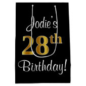 エレガントラグジュアリー、フェイク金ゴールドルック28誕生日 ミディアムペーパーバッグ (裏面)