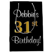 エレガントラグジュアリー、フェイク金ゴールドルック31誕生日 ミディアムペーパーバッグ (正面)