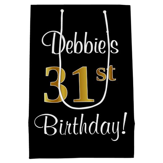 エレガントラグジュアリー、フェイク金ゴールドルック31誕生日 ミディアムペーパーバッグ (裏面)