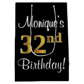 エレガントラグジュアリー、フェイク金ゴールドルック32番目の誕生日 ミディアムペーパーバッグ (裏面)