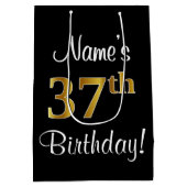 エレガントラグジュアリー、フェイク金ゴールドルック37誕生日 ミディアムペーパーバッグ (裏面)
