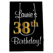 エレガントラグジュアリー、フェイク金ゴールドルック38誕生日 ミディアムペーパーバッグ (裏面)