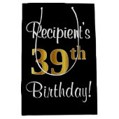 エレガントラグジュアリー、フェイク金ゴールドルック39誕生日 ミディアムペーパーバッグ (正面)