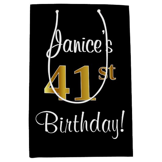 エレガントラグジュアリー、フェイク金ゴールドルック41番目の誕生日 ミディアムペーパーバッグ (正面)