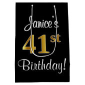 エレガントラグジュアリー、フェイク金ゴールドルック41番目の誕生日 ミディアムペーパーバッグ (裏面)