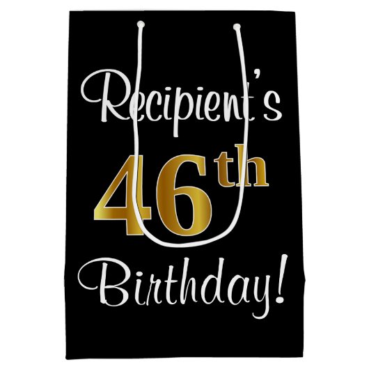 エレガントラグジュアリー、フェイク金ゴールドルック46誕生日 ミディアムペーパーバッグ (裏面)
