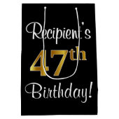 エレガントラグジュアリー、フェイク金ゴールドルック47th誕生日 ミディアムペーパーバッグ (裏面)
