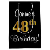 エレガントラグジュアリー、フェイク金ゴールドルック48誕生日 ミディアムペーパーバッグ (裏面)