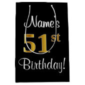 エレガントラグジュアリー、フェイク金ゴールドルック51番目の誕生日 ミディアムペーパーバッグ (正面)