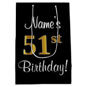 エレガントラグジュアリー、フェイク金ゴールドルック51番目の誕生日 ミディアムペーパーバッグ (裏面)