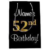 エレガントラグジュアリー、フェイク金ゴールドルック52番目の誕生日 ミディアムペーパーバッグ (正面)