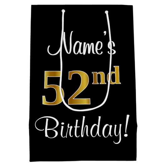 エレガントラグジュアリー、フェイク金ゴールドルック52番目の誕生日 ミディアムペーパーバッグ (裏面)