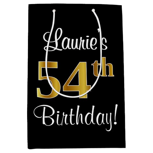 エレガントラグジュアリー、フェイク金ゴールドルック54th誕生日 ミディアムペーパーバッグ (正面)
