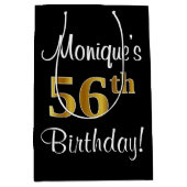 エレガントラグジュアリー、フェイク金ゴールドルック56誕生日 ミディアムペーパーバッグ (正面)