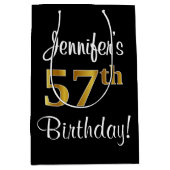 エレガントラグジュアリー、フェイク金ゴールドルック57誕生日 ミディアムペーパーバッグ (正面)