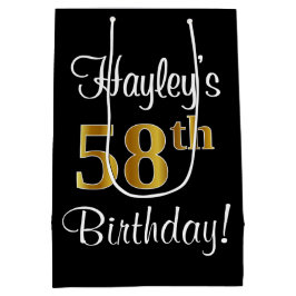 エレガントラグジュアリー、フェイク金ゴールドルック58誕生日 ミディアムペーパーバッグ