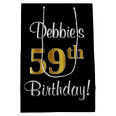 エレガントラグジュアリー、フェイク金ゴールドルック59誕生日 ミディアムペーパーバッグ (裏面)