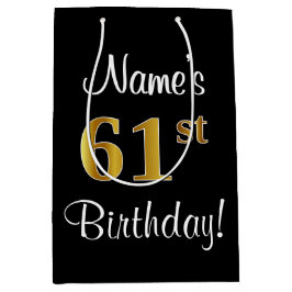 エレガントラグジュアリー、フェイク金ゴールドルック61st誕生日 ミディアムペーパーバッグ